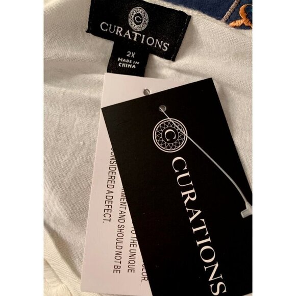 Curvations + 2X Eggshell Embroidered Floral Sheer Lined V-Neck Short Sleeve Top - Picture 6 of 6